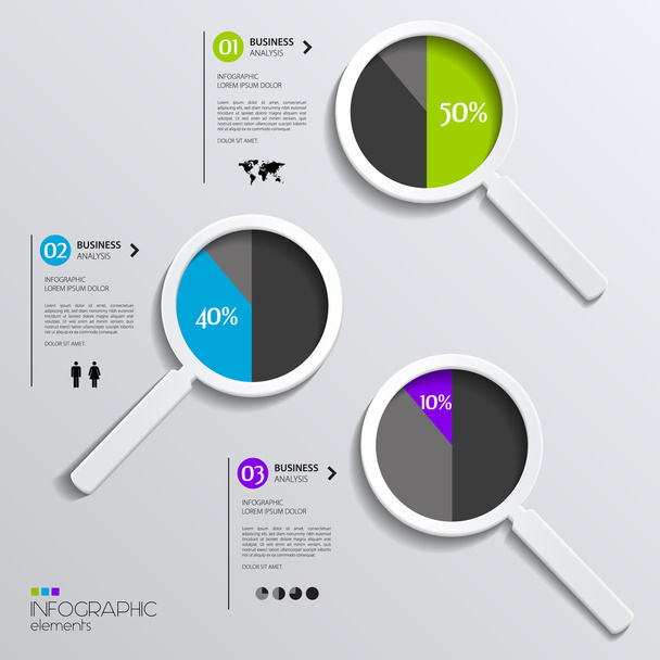 Vector magnifying glasses showing business pies. - Vector, Image