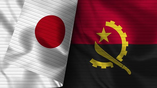 Angola and Japan Realistic Flag  Fabric Texture 3D Illustration - Foto, Imagen