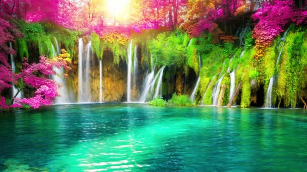 Seamless Loop Cinemagraph video of waterfall landscape in Plitvice Lakes Croatia - Footage, Video