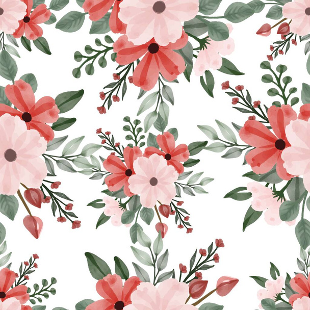 ファブリックデザインのための赤とピンクの花の花束のシームレスなパターン - ベクター画像