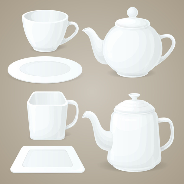 Белый набор посуды
 - Вектор,изображение