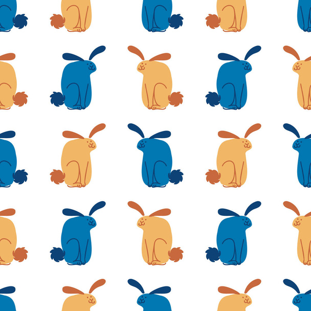Naadloze schattige cartoon huisdier konijn doodle patroon. Een grillige minimale 2-toonsneutrale kleur. Kinderdagverblijf behang of grillige karakter mode helemaal over print. - Vector, afbeelding