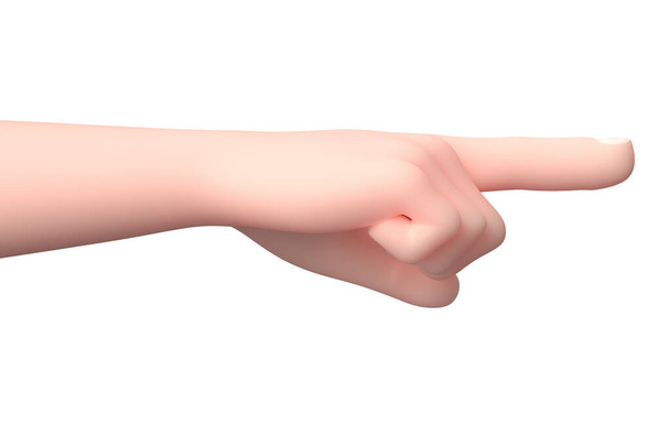Σημαδεύοντας το χέρι. 3D χαρακτήρας κινουμένων σχεδίων. Απομονωμένα σε λευκό - Φωτογραφία, εικόνα