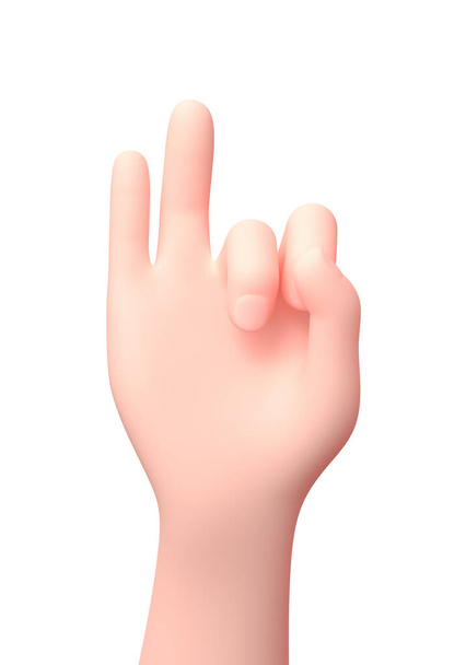 Twee vingers geheven hand. 3D stripfiguur. geïsoleerd op wit - Foto, afbeelding