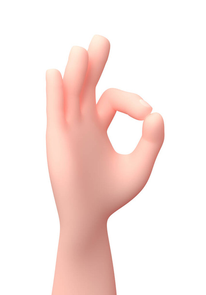OK Sign Hand. 3D Cartoon Character. Isolated on White - Foto, Imagem