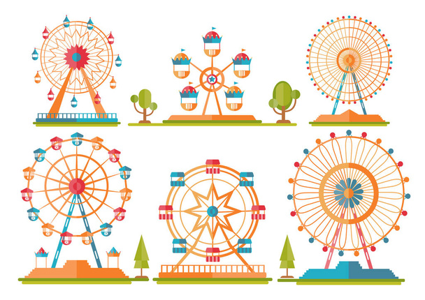 Set of Ferris Wheel colorful from amusement park, vector illustrations - Vector, Image