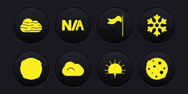 Set Moon, Snowflake, Cloud, Sunrise, Meteorologia windsock vento palheta, Não aplicável, e nevoeiro e ícone de nuvem. Vetor - Vetor, Imagem