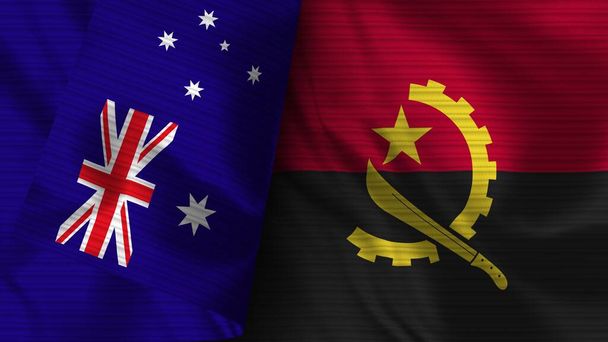 Angola and Australia Realistic Flag  Fabric Texture 3D Illustration - Photo, Image