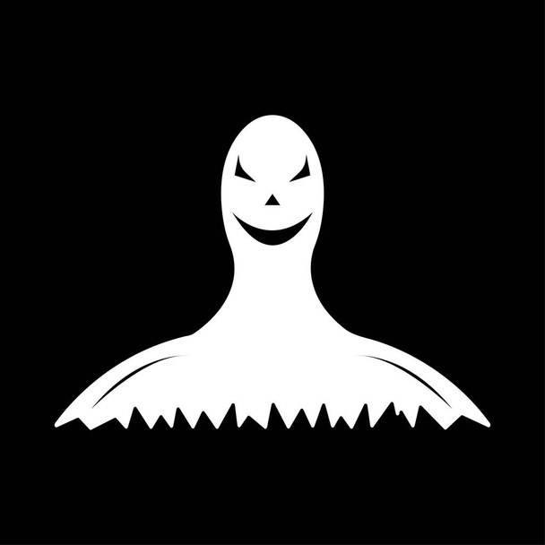 黒の背景にハロウィンは非常に怖い白い幽霊のデザイン。抽象的な形状のデザインのゴースト。ハロウィンホワイトゴーストパーティー要素ベクトルイラスト。ゴーストベクトルともに非常に恐ろしい顔. - ベクター画像