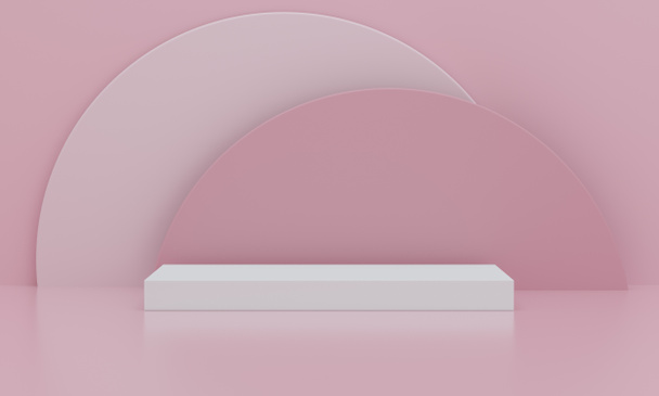 Groter podium voor product weergave op grappige kleurrijke cirkels roze achtergrond voor de tentoonstelling. 3D-weergave. - Foto, afbeelding
