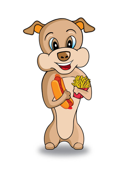 Cute dog illustration with hot dog - Vektör, Görsel