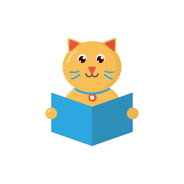 Söpö sarjakuva pikku kissa Tutkimus Lukukirja Opiskelu kuvake, Logo, ja kuvitus - Vektori, kuva