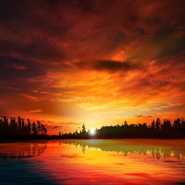 abstracte achtergrond met forest lake - Vector, afbeelding
