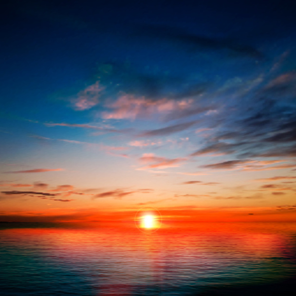 абстрактный фон с красным закатом океана
 - Вектор,изображение