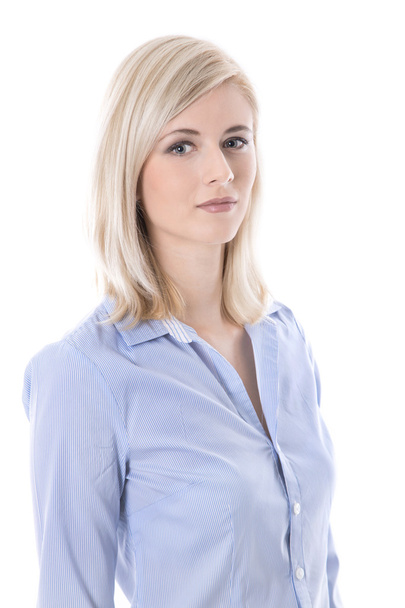 Portrait of a blond isolated young business woman in blue blouse - Foto, imagen