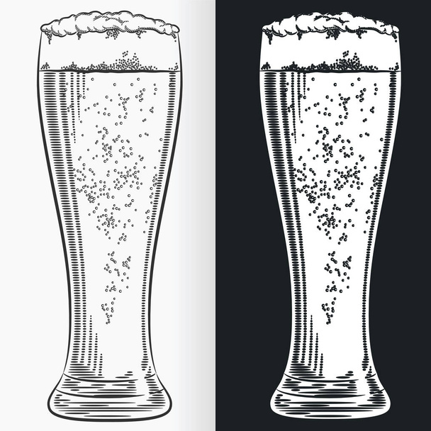 スケッチ背の高いピルスナー・ビールグラス・ドードル孤立ライン・ドローイング - ベクター画像