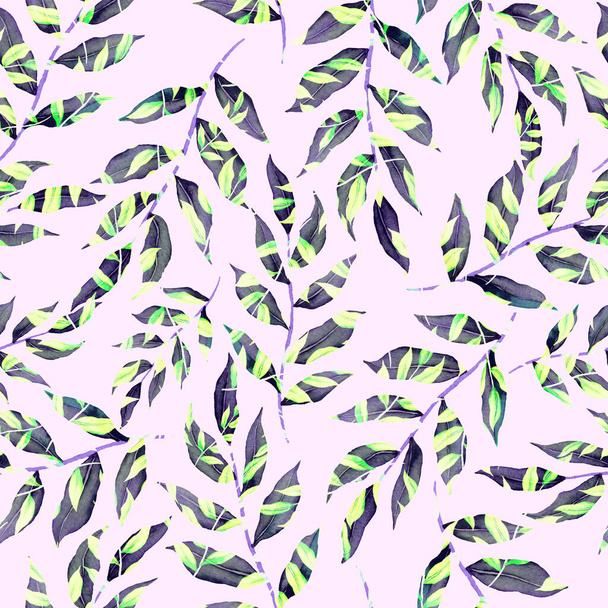 Watercolor seamless pattern with vintage leaves. Beautiful botanical print with colorful foliage for decorative design. Bright spring or summer background. Vintage wedding decor. Textile design. - Foto, Bild