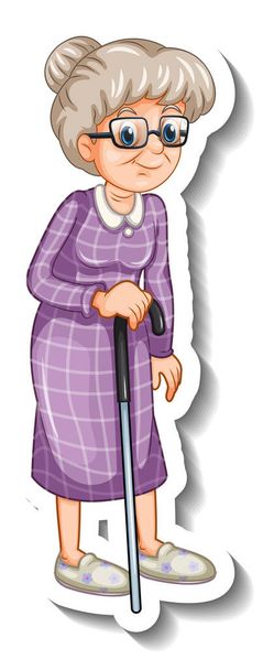 Een sticker sjabloon met een oude vrouw in staande pose illustratie - Vector, afbeelding