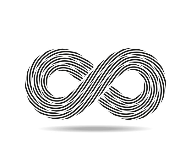 Mobius lus gemaakt van drie zwart-witte touwen. Oneindig symbool gemaakt van draden. Nummer acht - Vector, afbeelding