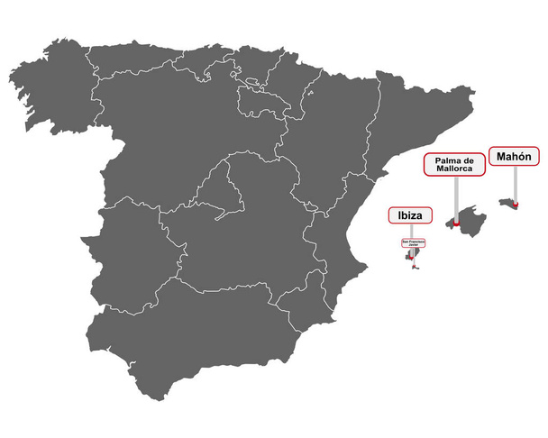 Ortsschilder der Balearen auf der Landkarte von Spanien - Vektor, Bild