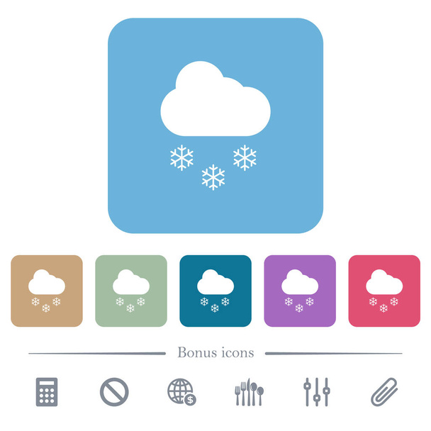 Schneewittchen weiße flache Symbole auf farbig abgerundeten quadratischen Hintergründen. 6 Bonussymbole enthalten - Vektor, Bild