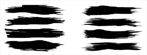 Sbírka uměleckých špinavých černých malířských rukou vytvořila kreativní sadu tahů štětcem izolovanou na pozadí. Skupina abstraktních náčrtků grunge pro výtvarnou výchovu nebo grafickou výzdobu 3D ilustrace - Fotografie, Obrázek