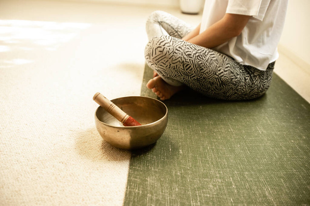 yoga singing bowl for meditation, relation or sound healing - 写真・画像