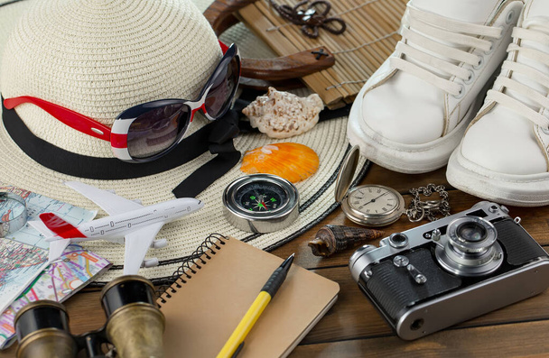 Items for rest and travel in composition on the table.  - Photo, Image
