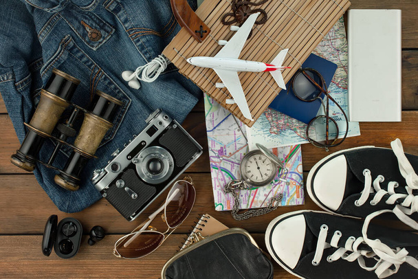 Items for rest and travel in composition on the table.  - Photo, Image