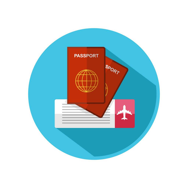 Illustration vectorielle d'icône plate de passeport et de billet d'avion - Vecteur, image