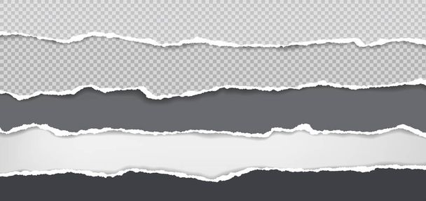 Σκισμένο, σχισμένο μαύρο και άσπρο τετράγωνο λωρίδες χαρτιού με απαλή σκιά είναι σε λευκό φόντο για κείμενο. Εικονογράφηση διανύσματος - Διάνυσμα, εικόνα