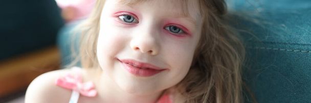 Portrait of smiling little girl with makeup - Photo, Image