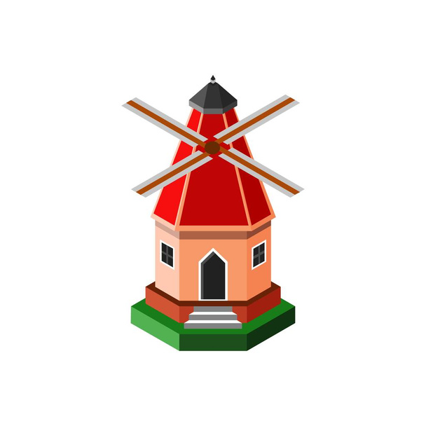 Windmill House Izometrikus 3D Building Vector Illusztráció Elszigetelt fehér háttér / Windmill House Izometrikus 3D Building Vector Illusztráció Elszigetelt fehér háttér - Vektor, kép