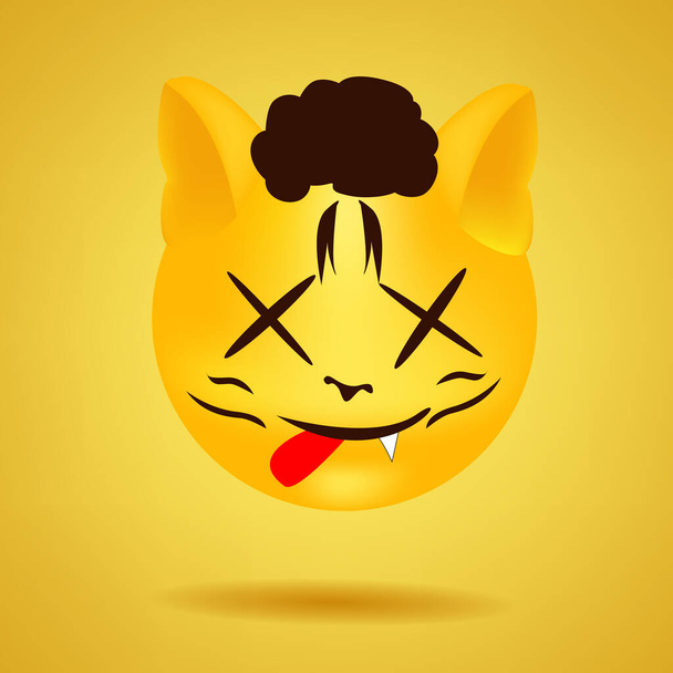 Emoji vektor illusztráció. Tigris ikon érzelmek. Izolált emotikon szimbólum sárga háttérrel. Közösségi hálózat emote ikon - Vektor, kép