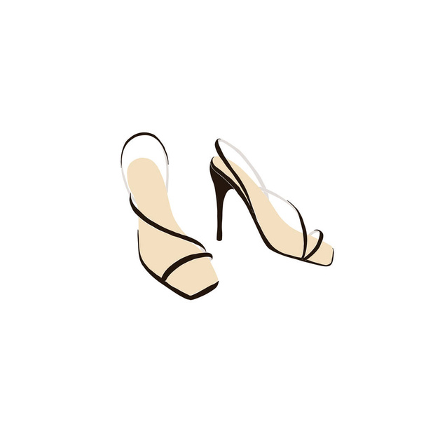 Vrouwenschoenen. Hoge hakken trendy sandalen. Zomermeisjes stiletto 's. Abstract vrouwelijke vector illustraties. Zomer trendy eenvoudige pictogrammen. Instagram post, zakelijke reclame, flyer ontwerp - Vector, afbeelding