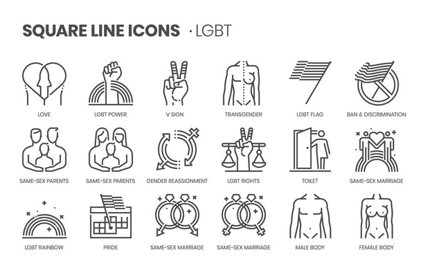 Lgbt related, square line vector icon set. - Vector, Image