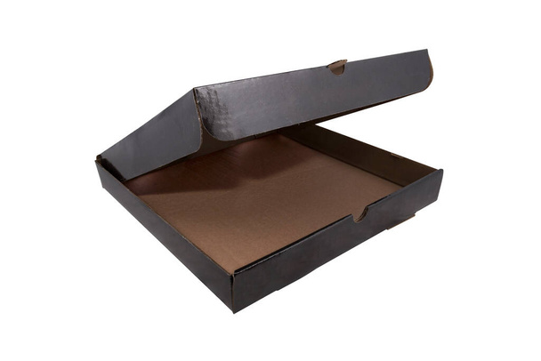 Üres fekete csillogó tér pizza doboz elszigetelt fehér háttér - Fotó, kép