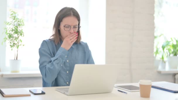 Young Woman with Laptop having Coughing  - Záběry, video