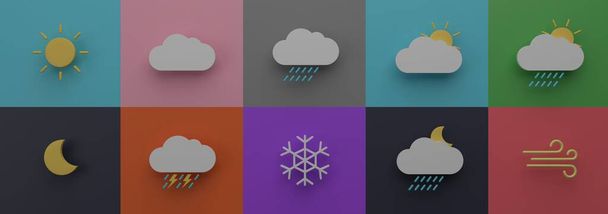 Ícone de previsão meteorológica definido gráfico de estação natural para ilustração de renderização 3D de banner - Foto, Imagem