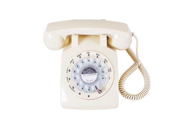 Retro-Telefon mit Drehfunktion auf weißem Hintergrund - Foto, Bild