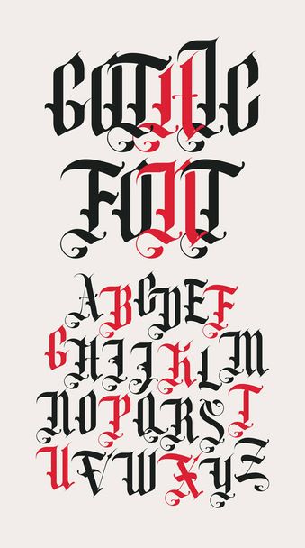 Gothic font. Full set of capital letters of the English alphabet in vintage style. Medieval Latin letters. Vector calligraphy and lettering. Suitable for tattoo, label, headline, poster, etc. - Vector, imagen