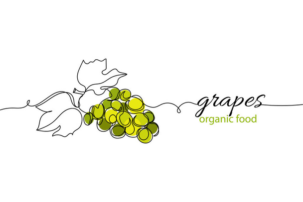 Continuous one line of grapes organic food in silhouette on a white background. Linear stylized.Minimalist. - Διάνυσμα, εικόνα