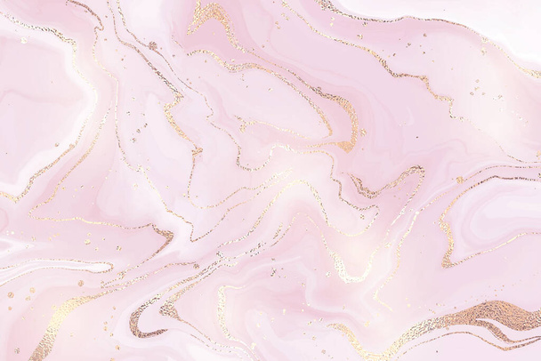 Abstrakter, staubiger rosafarbener Marmor oder Aquarell-Hintergrund mit glitzernden Streifen. Violett marmorierte Tuschezeichnung. Vector Illustration Design-Vorlage für Hochzeitseinladung - Vektor, Bild