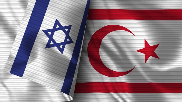 Turkse Republiek Noord-Cyprus en Israël Realistische vlag stof Textuur 3D Illustratie - Foto, afbeelding