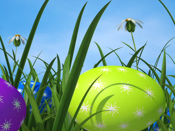 Easter Eggs Means Green Grass And Environment - Valokuva, kuva