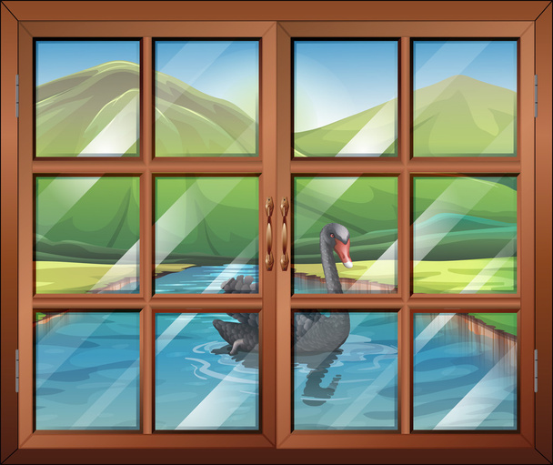 egy ablak kilátás nyílik a folyó kívül - Vektor, kép