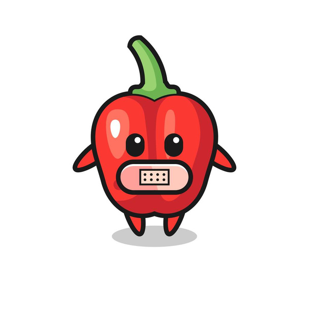 Cartoon Illustration of red bell pepper with tape on mouth - Vector, Image