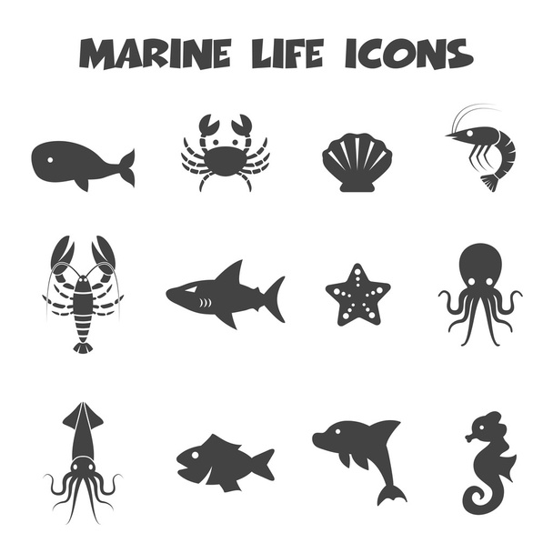 marine life icons - Vettoriali, immagini