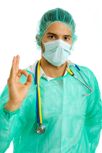 junger männlicher Arzt, isoliert auf weißem Hintergrund - Foto, Bild