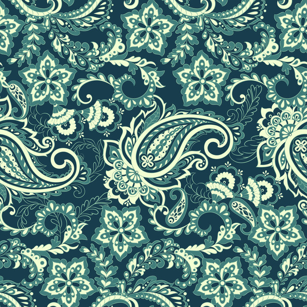 Folkloric Batik vector ornament. Ethnic Paisley Floral seamless pattern. - Vetor, Imagem